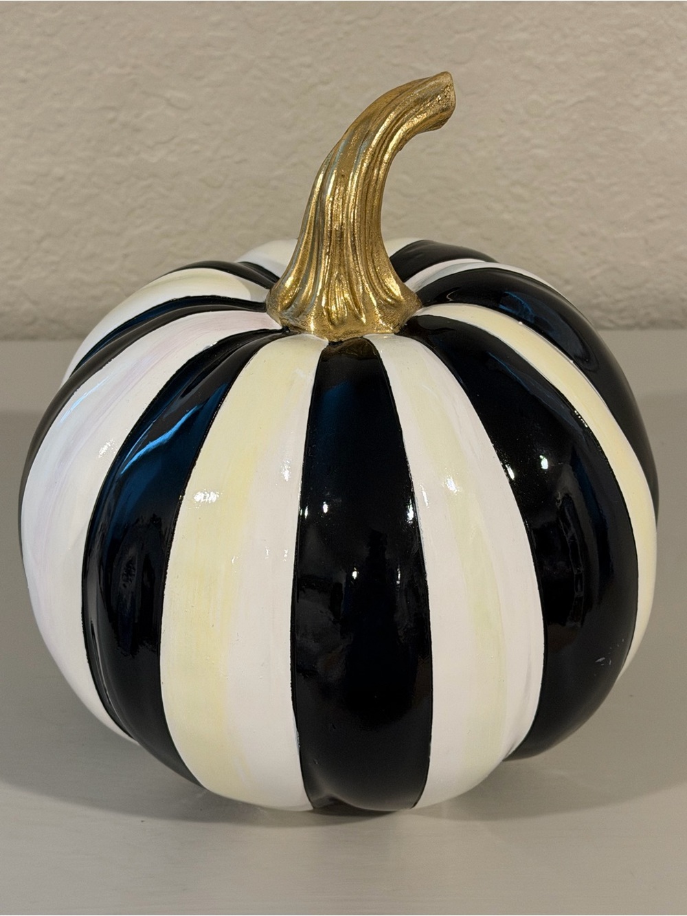Mackenzie Childs Courtly Stripe Pumpkin Resin Black White Small New